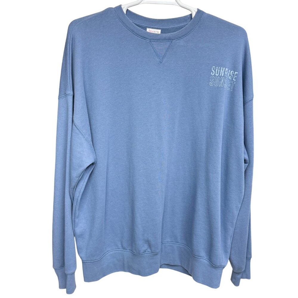 Flirtitude Active Sunrise Sunset Graphic Blue Crewneck Sweatshirt Womens Sz XL